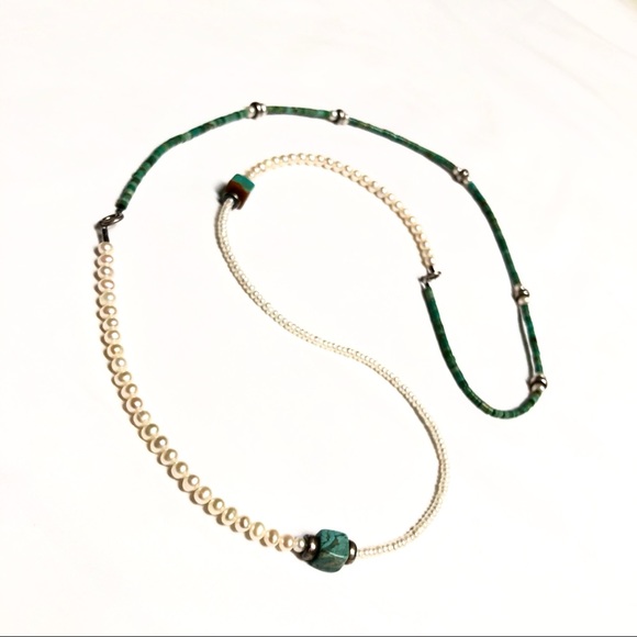 Genuine Turquoise + Freshwater Pearl Necklace - Picture 2 of 2
